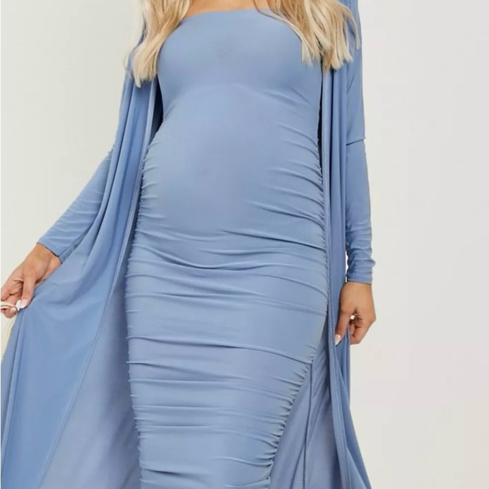 Blue Ruched Bodycon Dress